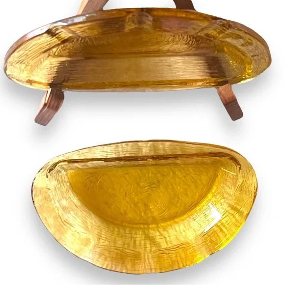 VTG MCM Honey Pressed Glass Ashtray | Set of Two Half Moon - Picture 13 of 13